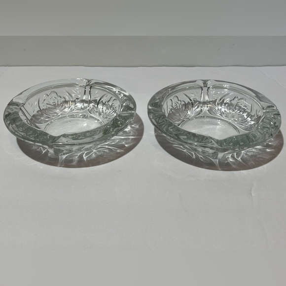 Vintage Glass Ashtray KIG Indonesia Pressed Etched Glass Rose Pattern Lot of 2 - Picture 3 of 14
